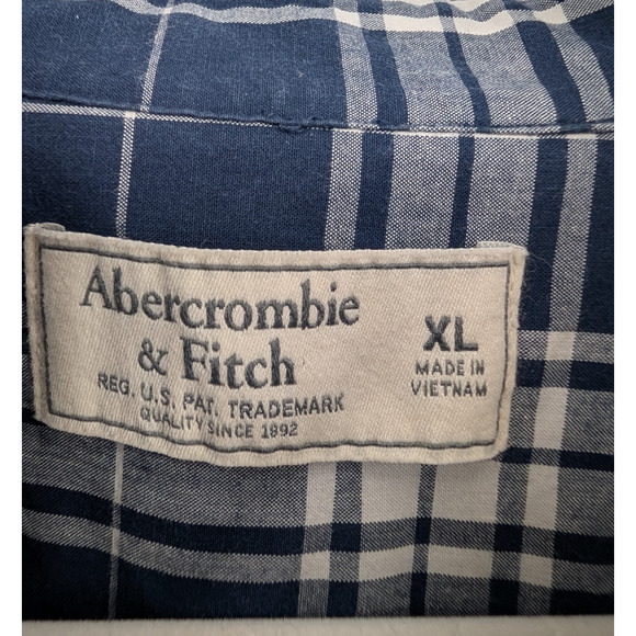 VTG Y2K Abercrombie & Fitch Mens Blue Plaid Moose Preppy Button Down Shirt XL - Picture 5 of 7